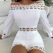 Off Shoulder Lattice Detail Hollow Out Romper