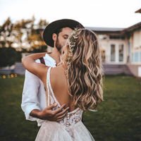 Sexy Deep V Neck Wedding Dress, Backless Beach Wedding Dress,602 - Thumbnail 2