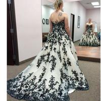 Vintage Gothic Black and White Wedding Dresses Plus Size Strapless Sweep Train Corset Country Western Cowgirl Wedding Gown,603 - Thumbnail 1