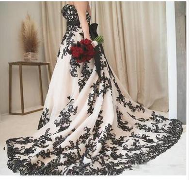 Vintage Gothic Black and White Wedding Dresses Plus Size Strapless Sweep Train Corset Country Western Cowgirl Wedding Gown,603