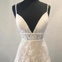 Bohemian Wedding Dresses 2019 with Deep V Neck Backless Spaghetti Strap Fully Lace Boho Beach vestido de noiva Empire Waist Sweep Train,605 - Thumbnail 1