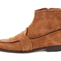 Handmade Men's Brown Suede Fringes Side Zipper Dress Boots,Men Designer Boots - Thumbnail 4