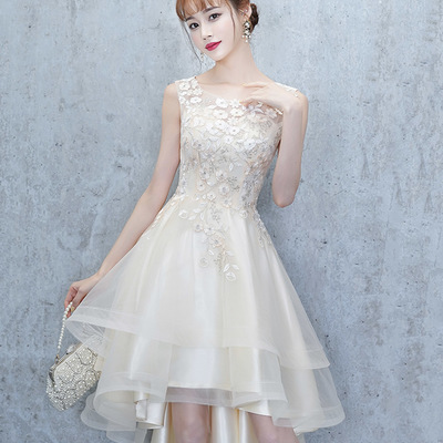 Champagne tulle lace high low prom dress party dress - Thumbnail 5