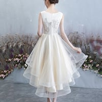 Champagne tulle lace high low prom dress party dress - Thumbnail 6