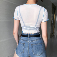 Cute Sexy Dragon Mesh Transparent See Through Crop Top Shirt Tee T-shirt E-Girl Kawaii Korean Japanese Harajuku Chinese Retro Streetwear Aesthetic - Thumbnail 5