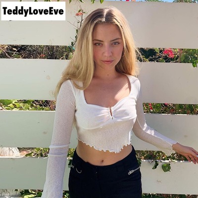 Cute sexy transparent see through crop top long sleeve shirt tee t-shirt e-girl kawaii korean japanese harajuku chinese retro streetwear aesthetic