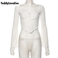 Cute Sexy Transparent See Through Crop Top Long Sleeve Shirt Tee T-shirt E-Girl Kawaii Korean Japanese Harajuku Chinese Retro Streetwear Aesthetic - Thumbnail 7