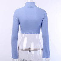 Cute Sexy Blue Cut Out Flare High Neck Knit Long Sleeve Shirt Tee T-shirt E-Girl Kawaii Korean Japanese Harajuku Chinese Retro Streetwear Aesthetic - Thumbnail 8