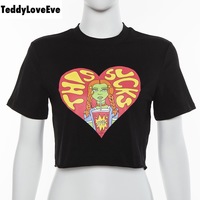 Cute Black Alien Girl Cartoon Graphic Casual Short Sleeve Shirt Tee T-shirt E-Girl Kawaii Korean Japanese Harajuku Chinese Retro Streetwear Aesthetic - Thumbnail 5