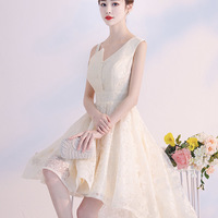 High quality lace short prom dress one shoulder evening dress - Thumbnail 3