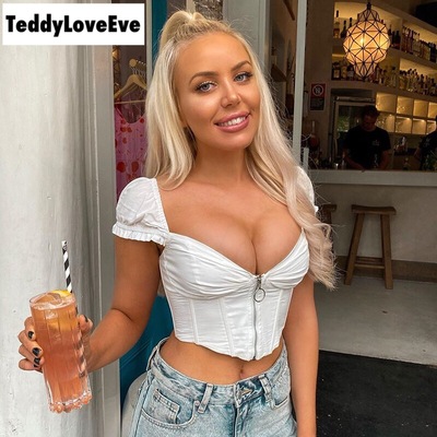 Cute Sexy V Neck Corset Backless Summer Zipper Beach Crop Shirt Tee T-shirt E-Girl Kawaii Korean Japanese Harajuku Chinese Retro Streetwear Aesthetic