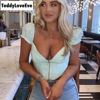 Cute Sexy V Neck Corset Backless Summer Zipper Beach Crop Shirt Tee T-shirt E-Girl Kawaii Korean Japanese Harajuku Chinese Retro Streetwear Aesthetic - Thumbnail 7