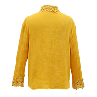Lace Solid Color Long-Sleeved Shirt Top - Thumbnail 3