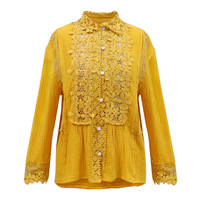 Lace Solid Color Long-Sleeved Shirt Top - Thumbnail 1