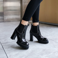 Rivet Black Chunky Heeled Platform Boots - Thumbnail 5