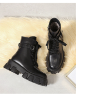 Lace up Thick Soled Military Style Black Harajuku Boots - Thumbnail 4