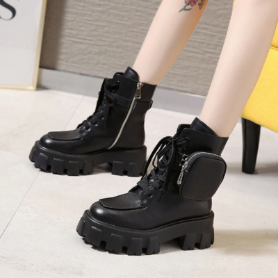Lace up Thick Soled Military Style Black Harajuku Boots