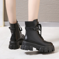 Lace up Thick Soled Military Style Black Harajuku Boots - Thumbnail 6