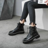 Chain Black PU Leather Ankle Boots - Thumbnail 1