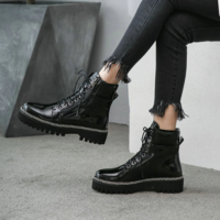 Chain Black PU Leather Ankle Boots - Thumbnail 2