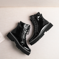 Chain Black PU Leather Ankle Boots - Thumbnail 3
