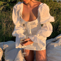 Long Sleeve Women'S White Slim High Waist Dress - Thumbnail 4