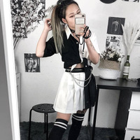 Cute Sexy Black White Patchwork Casual Crop Short Sleeve Shirt Tee T-shirt E-Girl Kawaii Korean Japanese Harajuku Chinese Retro Streetwear Aesthetic - Thumbnail 2