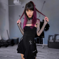 Cute Sexy Punk Goth Black High Waist Mini Skirt Patchwork Bandage Bottom E-Girl Kawaii Korean Japanese Harajuku Chinese Retro Streetwear Aesthetic - Thumbnail 2