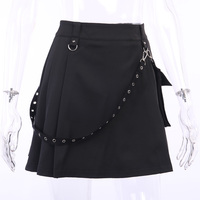 Cute Sexy Punk Goth Black High Waist Mini Skirt Patchwork Bandage Bottom E-Girl Kawaii Korean Japanese Harajuku Chinese Retro Streetwear Aesthetic - Thumbnail 3