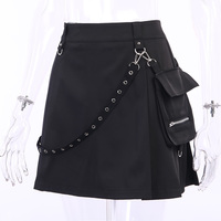 Cute Sexy Punk Goth Black High Waist Mini Skirt Patchwork Bandage Bottom E-Girl Kawaii Korean Japanese Harajuku Chinese Retro Streetwear Aesthetic - Thumbnail 4