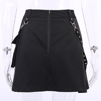 Cute Sexy Punk Goth Black High Waist Mini Skirt Patchwork Bandage Bottom E-Girl Kawaii Korean Japanese Harajuku Chinese Retro Streetwear Aesthetic - Thumbnail 5