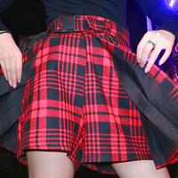 Cute Sexy Goth Punk Red Plaid Checkered Pleated High Waist Mini Skirt Bottom E-Girl Kawaii Korean Japanese Harajuku Chinese Retro Streetwear Aesthetic - Thumbnail 2