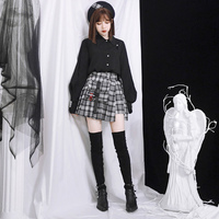 Cute Sexy Goth Punk Red Plaid Checkered Pleated High Waist Mini Skirt Bottom E-Girl Kawaii Korean Japanese Harajuku Chinese Retro Streetwear Aesthetic - Thumbnail 5