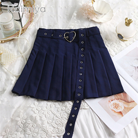 Cute Preppy Summer Pleated Heart Shape Belt High Waist Mini Skirt Bottom E-Girl Kawaii Korean Japanese Harajuku Chinese Retro Streetwear Aesthetic - Thumbnail 3