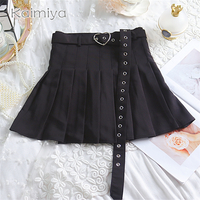 Cute Preppy Summer Pleated Heart Shape Belt High Waist Mini Skirt Bottom E-Girl Kawaii Korean Japanese Harajuku Chinese Retro Streetwear Aesthetic - Thumbnail 4