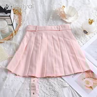 Cute Preppy Summer Pleated Heart Shape Belt High Waist Mini Skirt Bottom E-Girl Kawaii Korean Japanese Harajuku Chinese Retro Streetwear Aesthetic - Thumbnail 6
