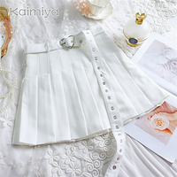 Cute Preppy Summer Pleated Heart Shape Belt High Waist Mini Skirt Bottom E-Girl Kawaii Korean Japanese Harajuku Chinese Retro Streetwear Aesthetic - Thumbnail 7