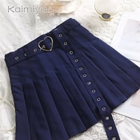 Cute Preppy Summer Pleated Heart Shape Belt High Waist Mini Skirt Bottom E-Girl Kawaii Korean Japanese Harajuku Chinese Retro Streetwear Aesthetic - Thumbnail 8