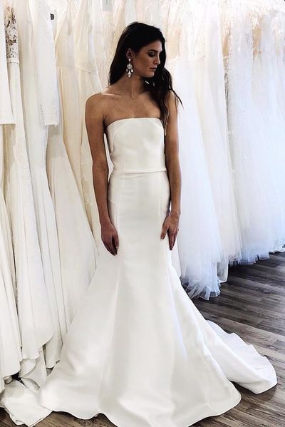 Elegant Retro Mermaid Strapless Satin Wedding Dresses