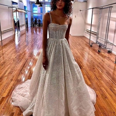 Sparkly straps long wedding dresses bridal gown - Thumbnail 3