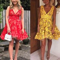 Gorgeous A Line V Neck Yellow Homecoming Dresses with Appliques - Thumbnail 4