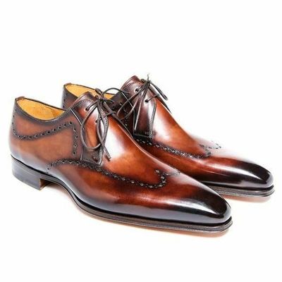 Two Tone Brown Burnished Oxford Derby Premium Quality Leather Handmade Shoes