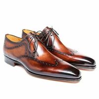 Two Tone Brown Burnished Oxford Derby Premium Quality Leather Handmade Shoes - Thumbnail 1