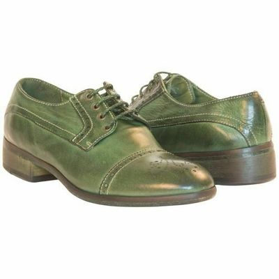 Men's new green color full brogue cap toe vintage leather laceup handmade shoes