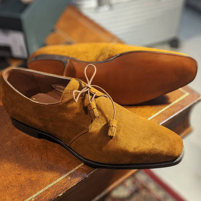 Bespoke men handmade tan tussle suede dress formal shoes