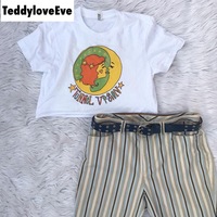 Cute White Girl Cartoon Moon Star Casual Crop Short Sleeve Shirt Tee T-shirt E-Girl Kawaii Korean Japanese Harajuku Chinese Retro Streetwear Aesthetic - Thumbnail 3