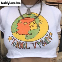 Cute White Girl Cartoon Moon Star Casual Crop Short Sleeve Shirt Tee T-shirt E-Girl Kawaii Korean Japanese Harajuku Chinese Retro Streetwear Aesthetic - Thumbnail 5