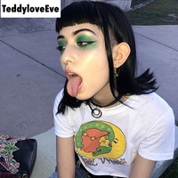 Cute White Girl Cartoon Moon Star Casual Crop Short Sleeve Shirt Tee T-shirt E-Girl Kawaii Korean Japanese Harajuku Chinese Retro Streetwear Aesthetic - Thumbnail 6