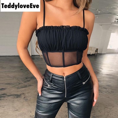 Cute Sexy See Through Mesh Crop Top Camisole Tank Shirt Tee T-shirt E-Girl Kawaii Korean Japanese Harajuku Chinese Retro Streetwear Aesthetic