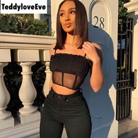 Cute Sexy See Through Mesh Crop Top Camisole Tank Shirt Tee T-shirt E-Girl Kawaii Korean Japanese Harajuku Chinese Retro Streetwear Aesthetic - Thumbnail 2